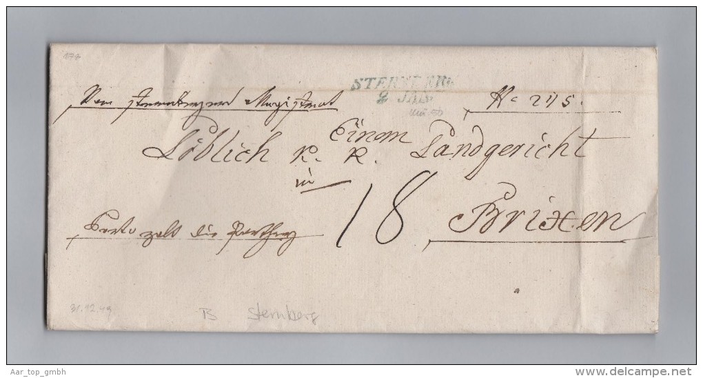 Heimat Tschechien STERNBERG 2 JAN 2-Zeil Langstempel Blau 1849-12-31 Vorphila Brief Nach Brixen - ...-1918 Préphilatélie