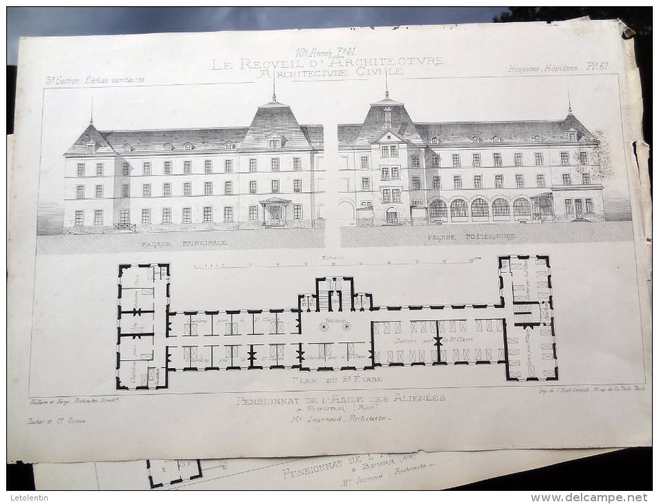 LE RECUEIL D´ARCHITECTURE (HOPITAUX) 1878 -  # 16 - PENSIONNAT DE L'ASILE DES ALIÉNÉES À BOURG (AIN) Mr JOURNOUD Archi - Architecture