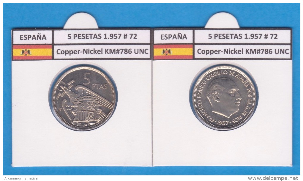 SPANIEN / FRANCO   5  PESETAS   1.957 #72  CU NI  SC/UNC  KM#786     T-DL-9296 - 5 Pesetas