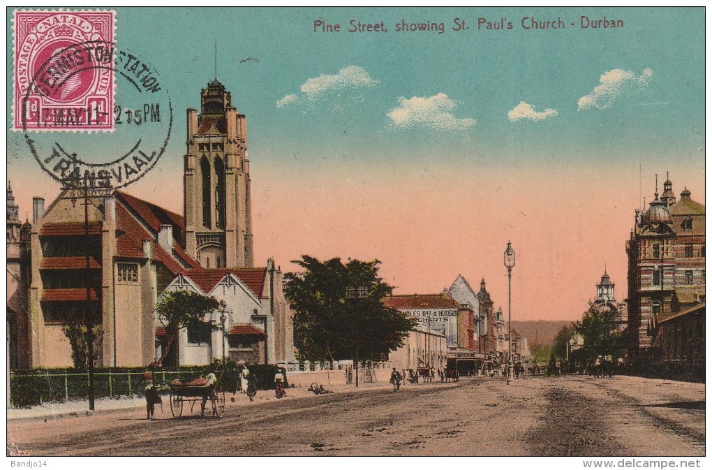 Durban - 1911 - Pine Street, Showing St Paul's Chuch   - Scan Recto-verso - Afrique Du Sud