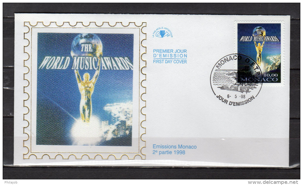 MONACO 1998 : Enveloppe 1er Jour En Soie " 10ème WORLD MUSIC AWARDS " N° YT 2158. Parfait état. FDC - Musique