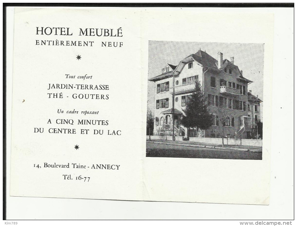 74 - Haute Savoie - Annecy - Avis De Passage - Hotel Les Abrets -14 Bd.Taine - Tél 16.77.cliché - - Cartes De Visite