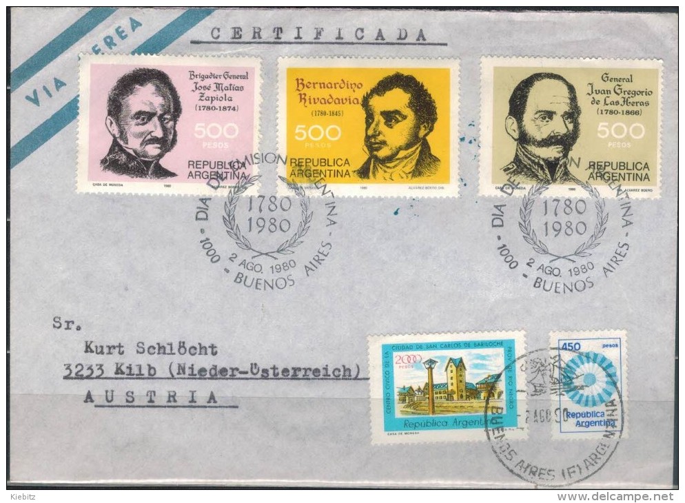 ARGENTINIEN 1980 - Luftpost Recobrief Mit  ET SStmp. MiNr: 1459-1461 + 1456+1440 - Briefe U. Dokumente