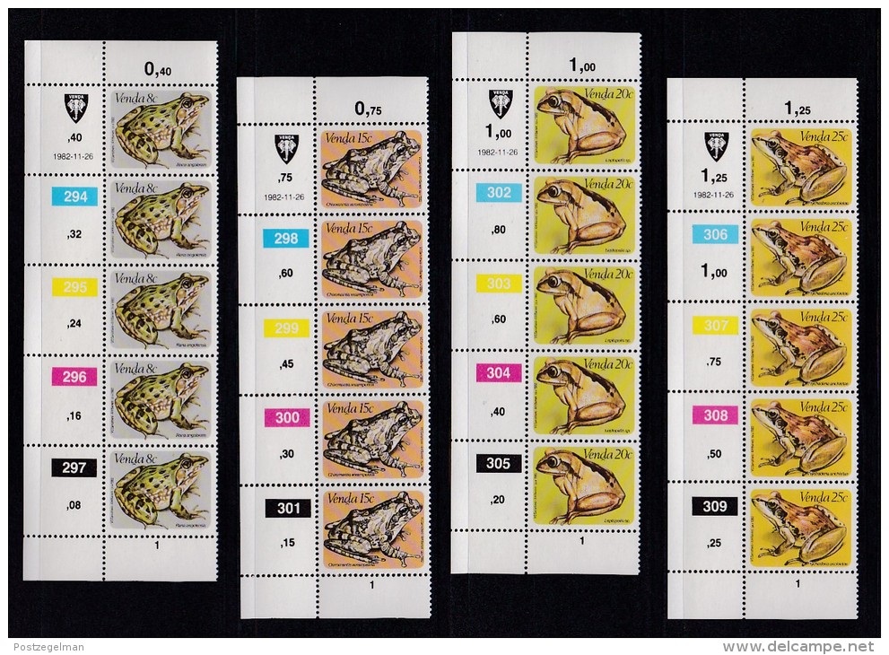 VENDA, 1982, MNH Controls Strips Of 5, Frogs, M 66-69 - Venda