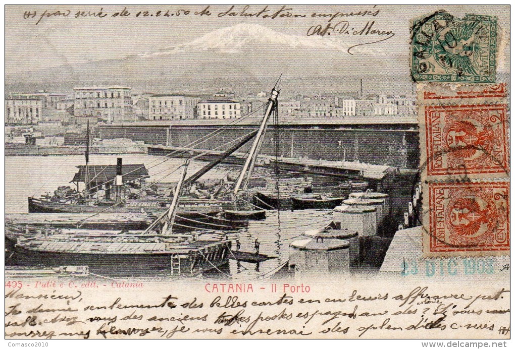 CARTOLINA DI CATANIA IL PORTO COM'ERA FINE 800 VIAGGIATA NEL 1903  SUPER!!! - Catania