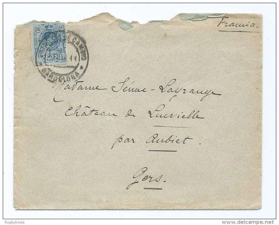 2115 - Lettre Espagne 1911 Château De Lucvielle Par Aubiet Gers Barcelone Barcelona - Frankeermachines (EMA)