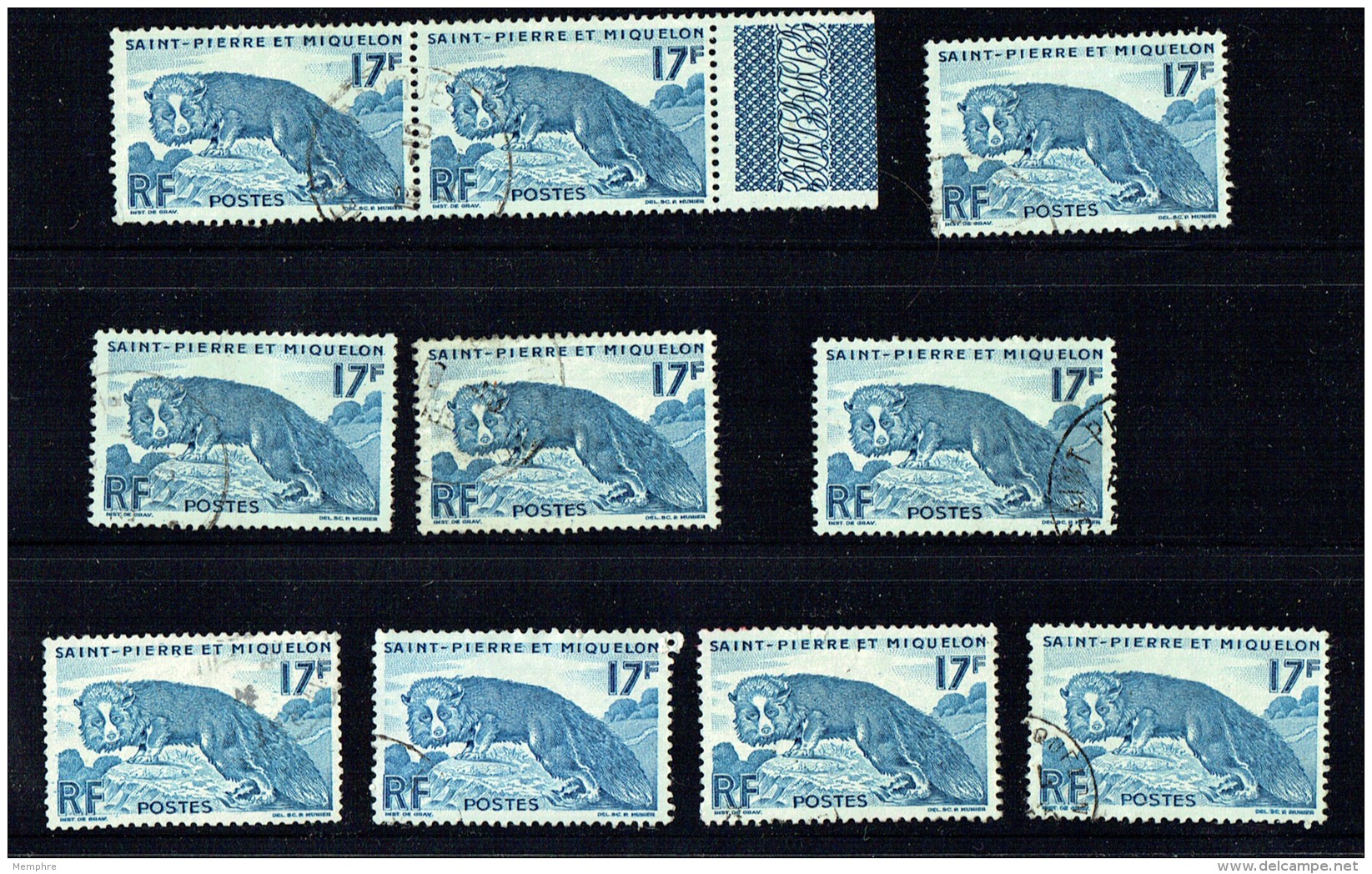 1952  Renard Argenté 17 Fr  Yv 346 10 Ex. Oblitérés - Used Stamps