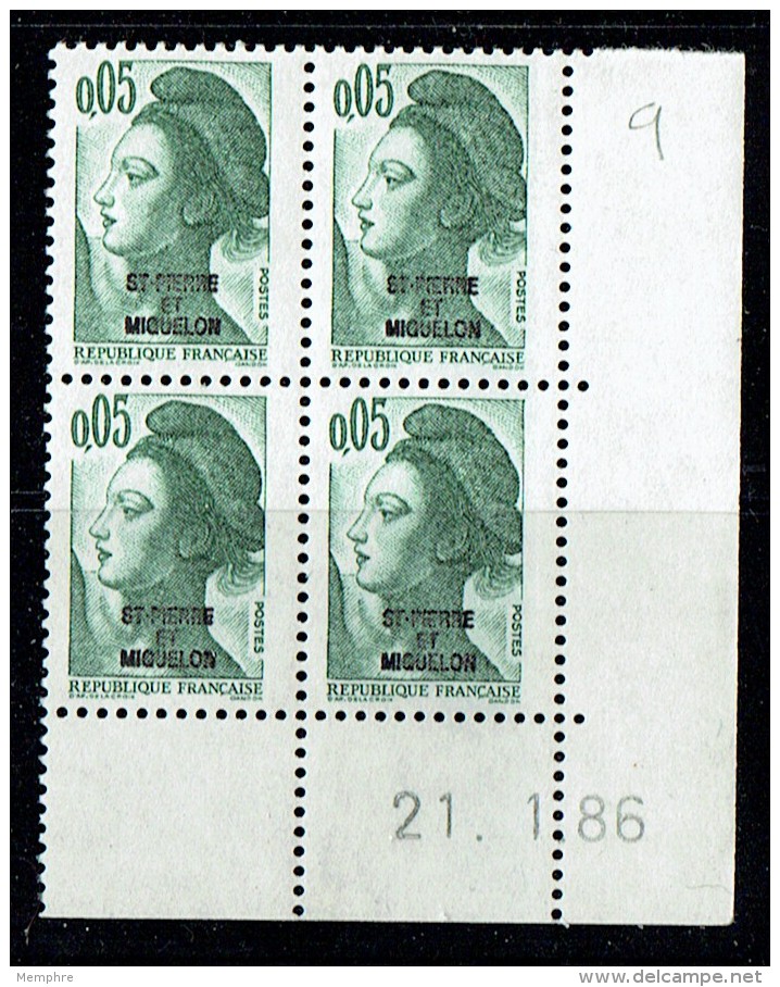 1986  Sabine 0,05  Fr.   Yv 455   Coin Daté 21.1.86  **  MNH - Nuovi
