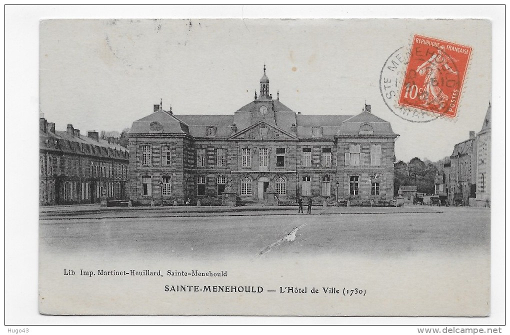 (RECTO / VERSO) STE MENEHOULD EN 1912 - L´ HOTEL DE VILLE - BEAU CACHET - CPA - Sainte-Menehould