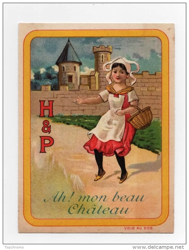 CHROMO Biscuits Huntley & Palmers H & P Rondes Enfantines Chanson Ah! Mon Beau Chateau Fille Panier En Osier - Autres & Non Classés