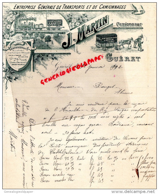 23 - GUERET - BELLE FACTURE J. MARTIN - ENTREPRISE DEMENAGEMENTS -TRANSPORTS ET CAMIONNAGES-1902 - Verkehr & Transport