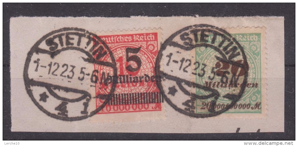 MiNr. 334A + 329A  Gestempelt Geprüft Auf Briefstück Stempel STETTIN - Gebraucht