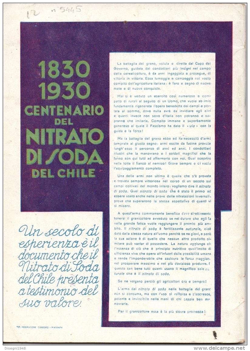 06106 "PROF. DANTE GIBERTINI - LA NUOVA TECNICA FRUMENTARIA - FED. IT. DEI CONS. AGRARI PIACENZA- 1930 VIII" ORIGINALE - Other & Unclassified