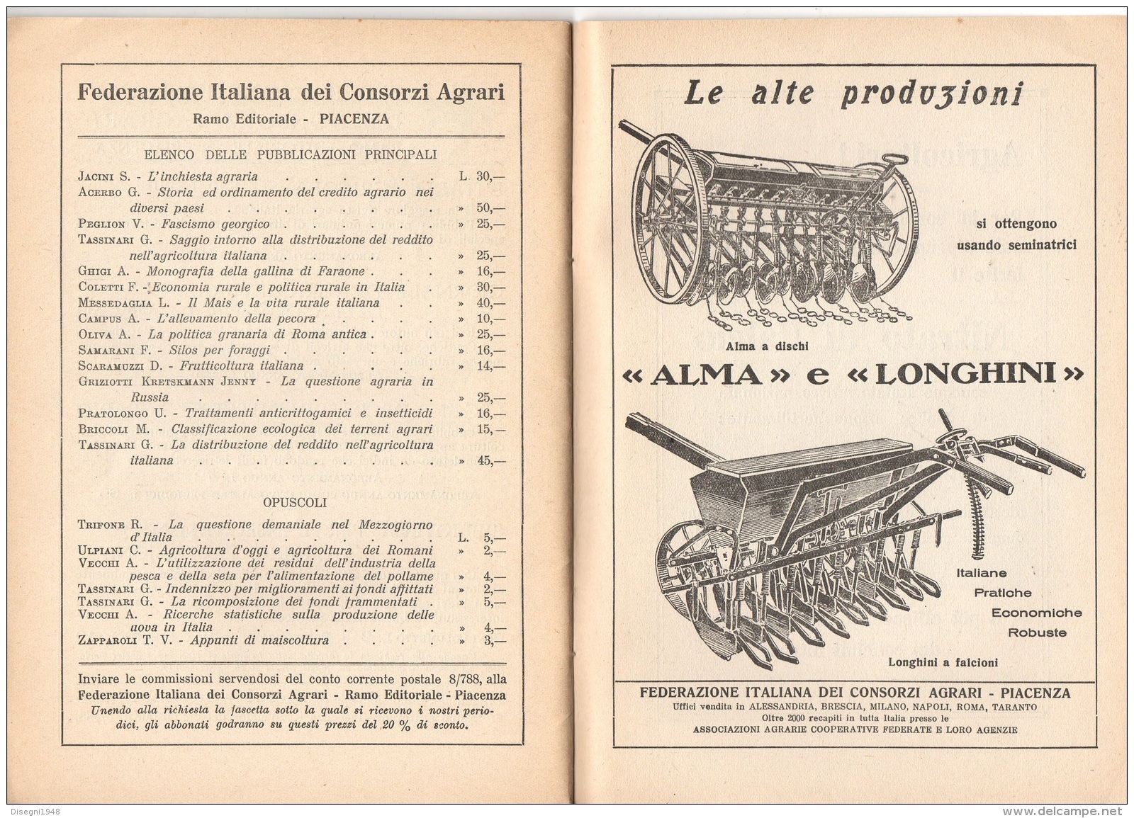 06106 "PROF. DANTE GIBERTINI - LA NUOVA TECNICA FRUMENTARIA - FED. IT. DEI CONS. AGRARI PIACENZA- 1930 VIII" ORIGINALE