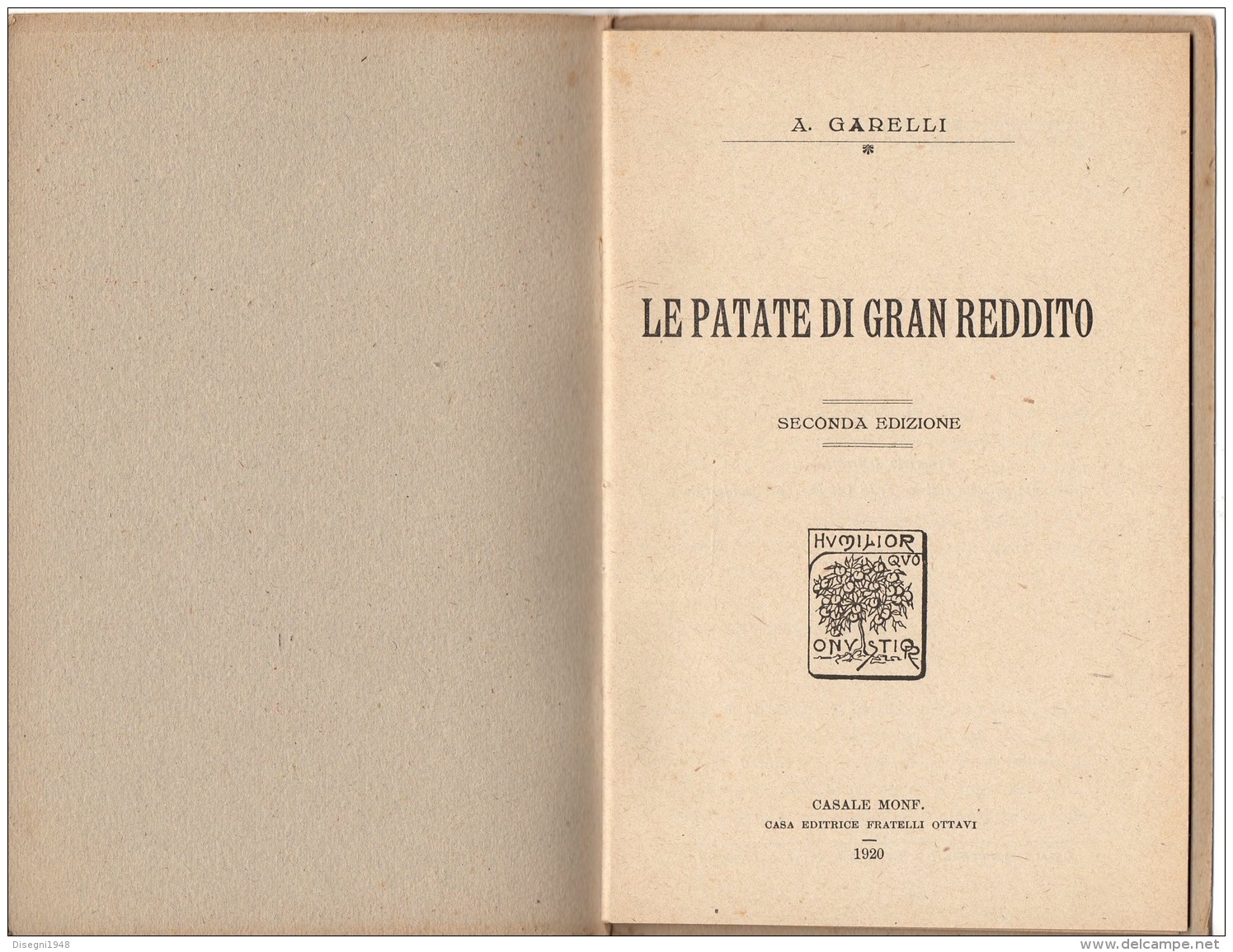 06107 "A. GARELLI - LE PATATE DI GRAN REDDITO - CASA EDITRICE FRATELLI OTTAVI CASALE MONFERRATO - 1920" ORIGINALE - Altri & Non Classificati