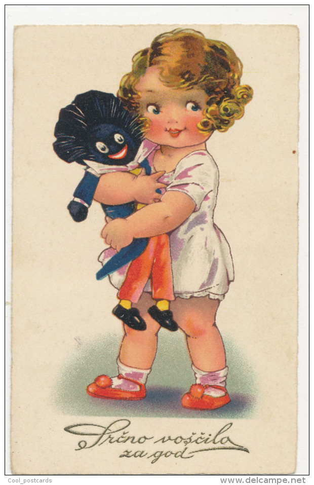 AGNES RICHARDSON, LITTLE GIRL WITH GOLLIWOGG DOLL, EX Cond. PC,  Mailed 1936 - Other & Unclassified