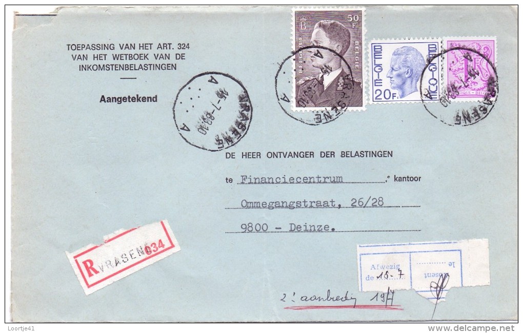 Omslag Brief Enveloppe - Aangetekend - Vrasene 034 Naar Deinze - 1983 - Letter Covers