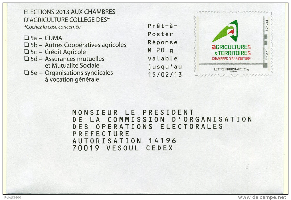 2013 CHAMBRES D'AGRICULTURE - PAP: Antwoord