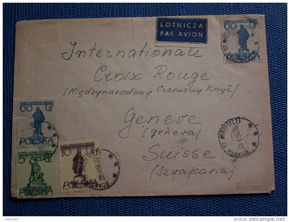 "" ENVELOPPE  AVION  DE  POLOGNE  POUR  LA  CROIX  ROUGE  INTERNATIONALE  DE  GENEVE  //    "" 1956 - Non Classificati