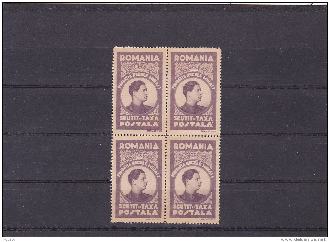 #123         KING MIHAI, REVENUE STAMP, 4 STAMPS IN PAIR, MNH**, ROMANIA. - Revenue Stamps