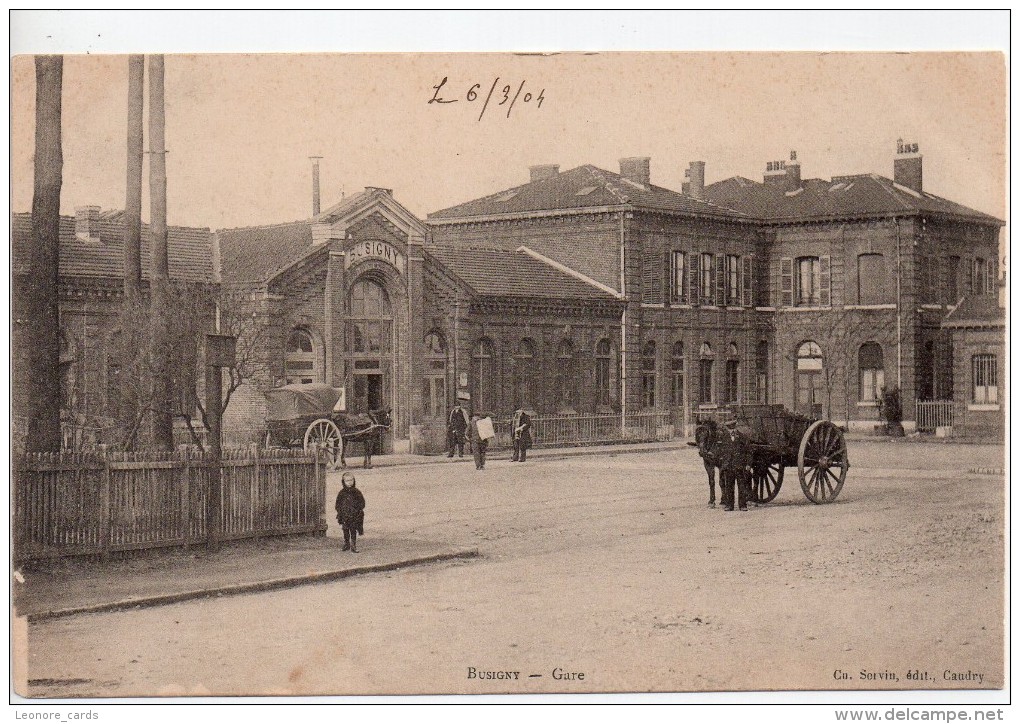 CPA.59.1904.Busigny.La Gare.Animée Attelage.enfant.Personnages. - Autres & Non Classés