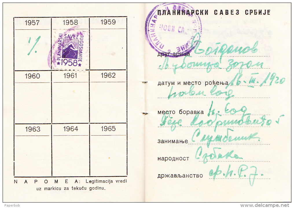 CLIMBING,ALPINISM,MOUNTAINEERS ID-YUGOSLAVIA 1957 , REVENUE STAMP - Historische Dokumente