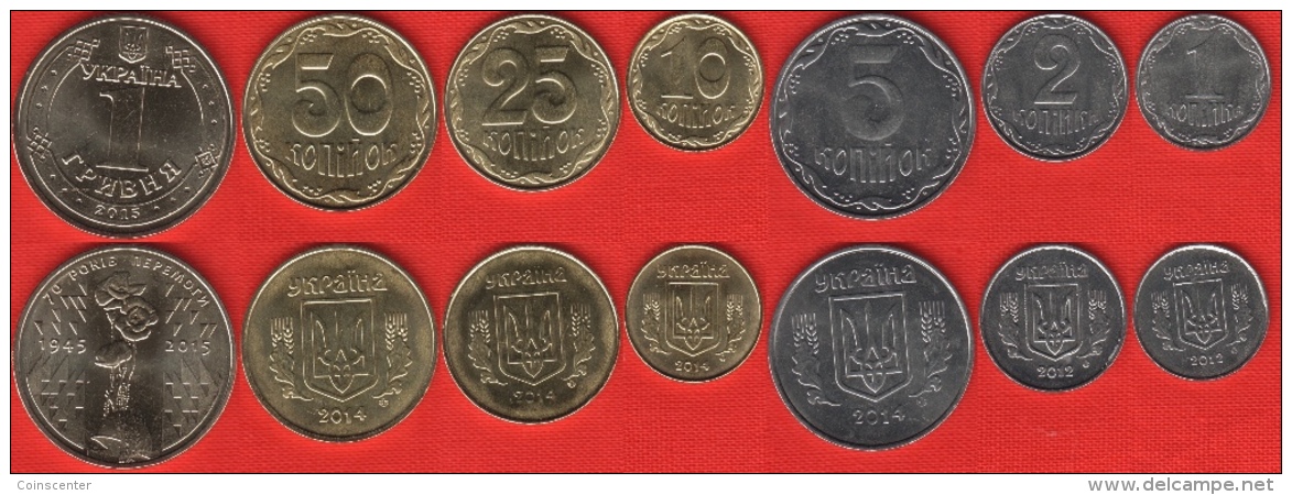 Ukraine Set Of 7 Coins: 1 Kopiyka - 1 Hryvnia 2012-2015 UNC - Ukraine