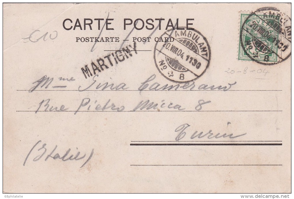 SUISSE 1904 CARTE POSTALE AVEC CACHET LINEAIRE  MARTIGNY - Brieven En Documenten