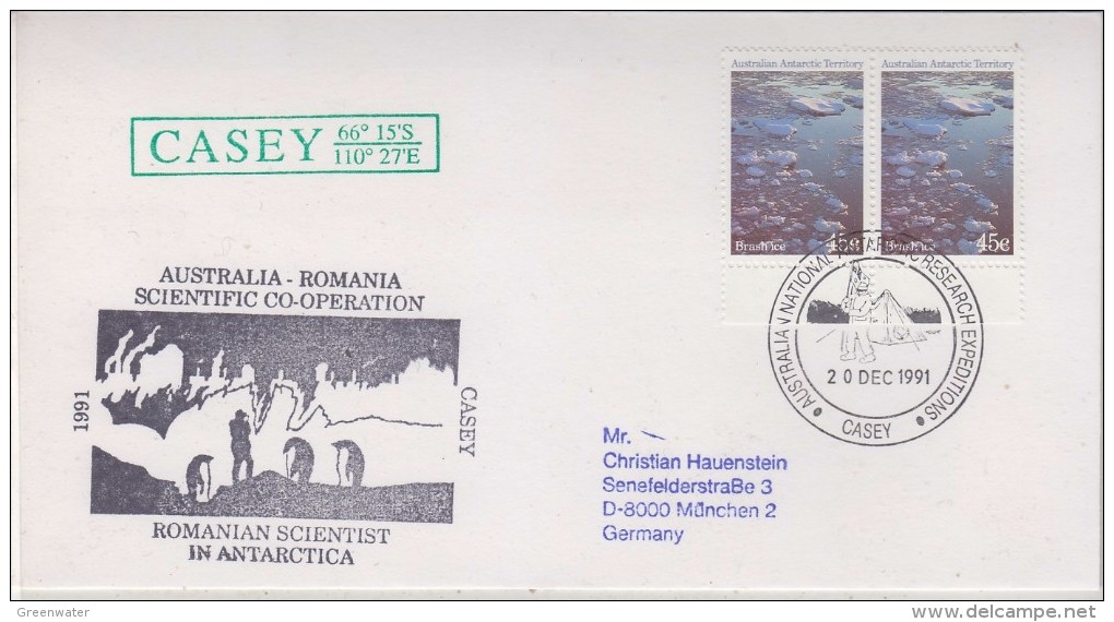 AAT 1991 Casey Australia-Romania Scientific Co-operation Ca Casey 20 Dec 1991 Cover  (31496) - Brieven En Documenten