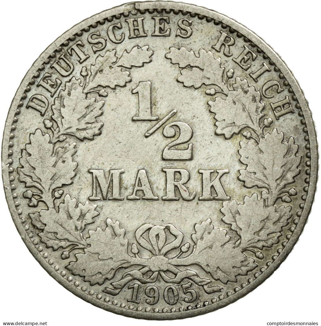 Monnaie, GERMANY - EMPIRE, 1/2 Mark, 1905, Karlsruhe, TTB, Argent, KM:17 - 1/2 Mark