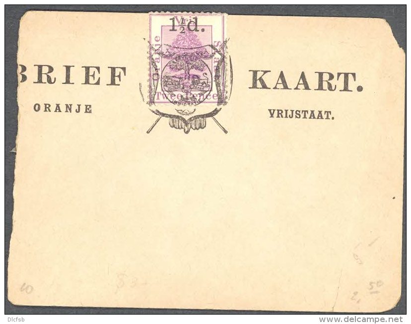 ORANGE FREE STATE, 1893 1&frac12;d On 2d Postcard (card Is Very Poor), - Orange Free State (1868-1909)