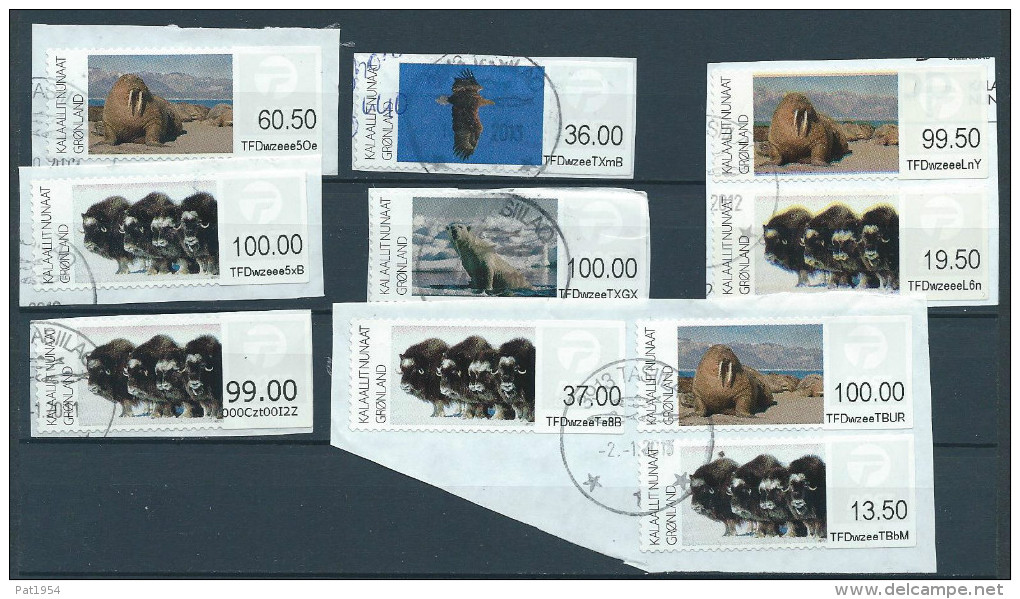 Groënland Lot De Timbres Distributeurs Avec Grosses Faciales. Morses, Ours,boeufs Musques, Faucon - Distributori