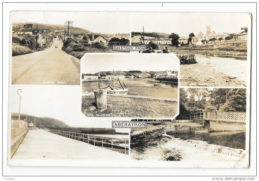 Cpa: ROYAUME UNI - Wales Postcard Aberayron Multiview  - The Harbour, North Road, The Promenade, - Cardiganshire