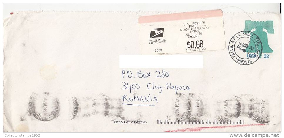 4422FM- AMOUNT 0.68, MACHINE STICKET STAMP ON LIBERTY BELL COVER STATIONERY, 1998, USA - 1981-00