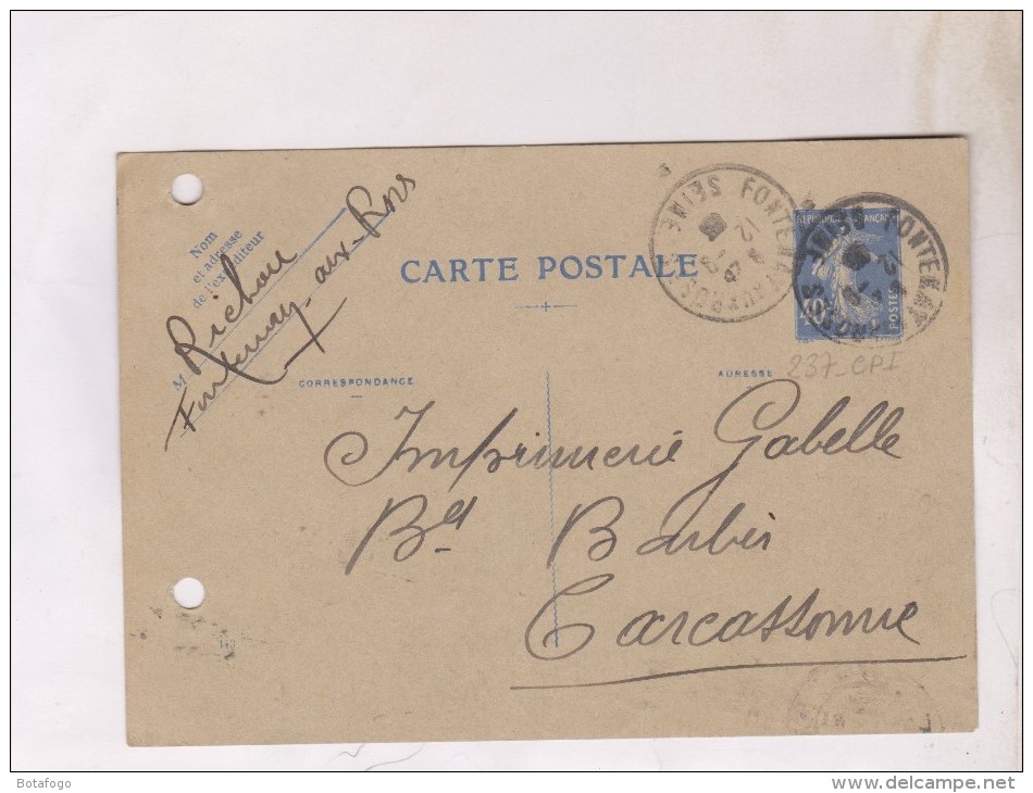 TIMBRE ENTIER NO 237 CPI Sur CARTE POSTALE En 1935? - Cartes Postales Types Et TSC (avant 1995)