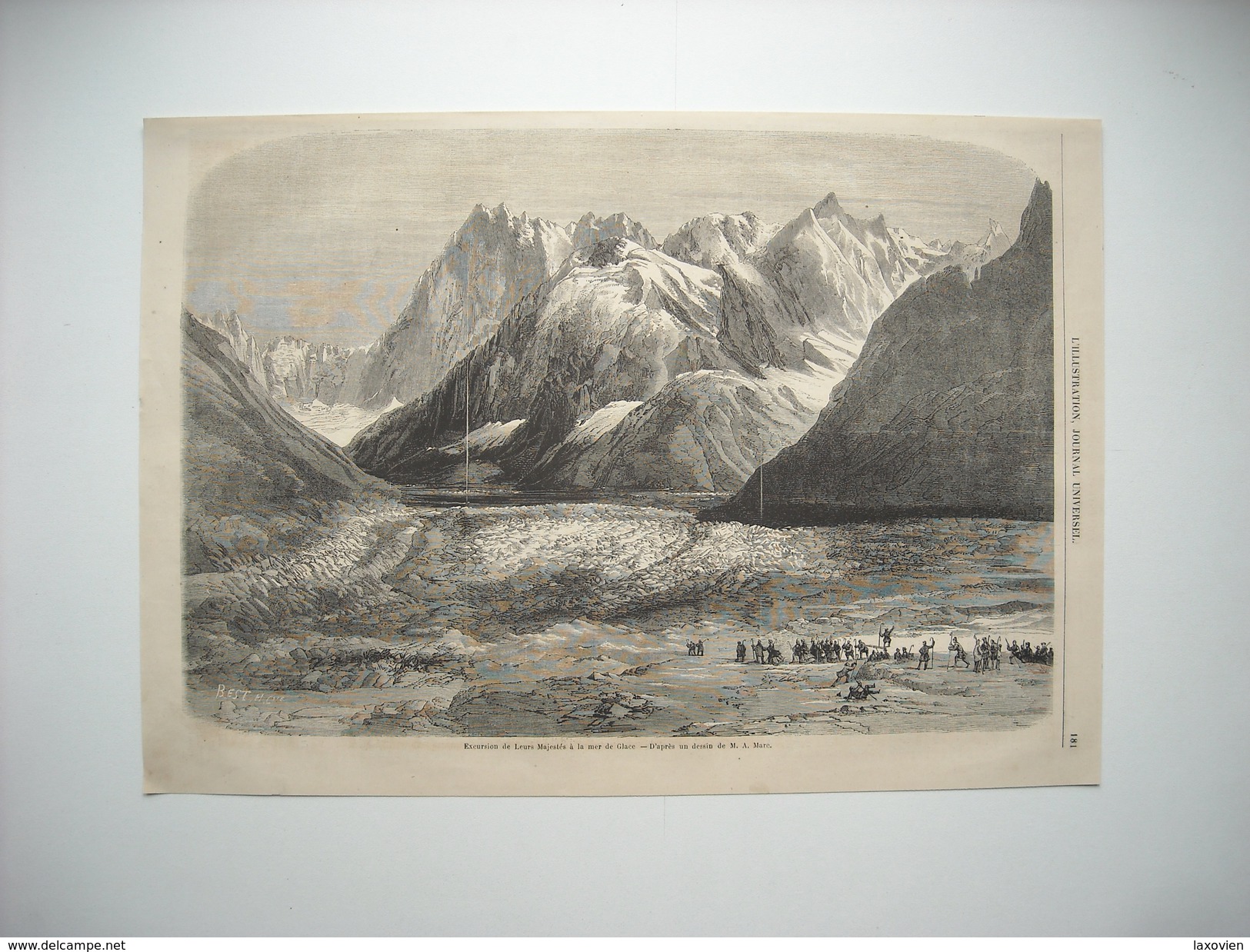 GRAVURE 1860. SAVOIE. EXCURSION DE LEURS MAJESTES, NAPOLEON III ET EUGENIE A LA MER DE GLACE. - Estampes & Gravures