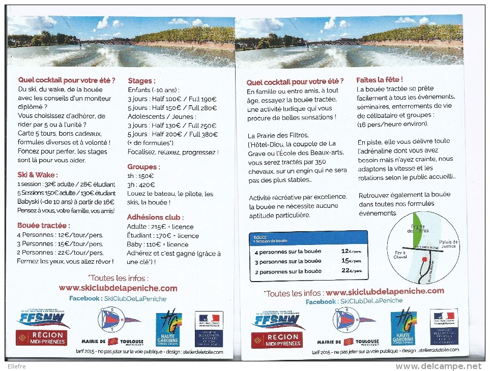 Toulouse - 31 - Lot De 2 Cartes Publicitaires Ski Club De La Péniche - Ski Nautique Rafting - Wasserski