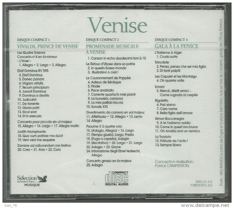 3 CD Musique Classique VENISE Grandes Cités De La Muisque - Sélection Du Reader's Digest Musique - Klassik