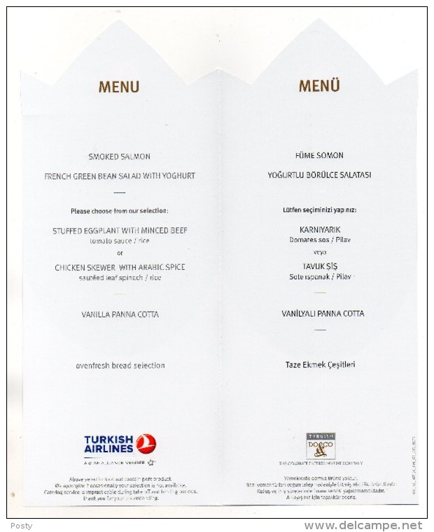 MENU - CARTE DES BOISSONS - BEVERAGE CARD - TURKISH AIRLINES - - Menú