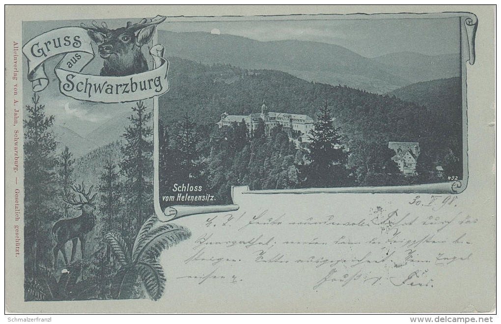 Mondschein Litho AK Gruss Schwarzburg Schloss Helenensitz Schwarzatal Bei Sitzendorf Unterweissbach Bad Blankenburg - Oberweissbach