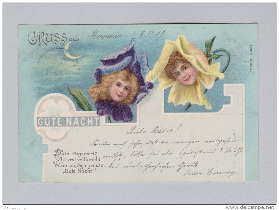 Motiv Litho AK 1899-10-09 Barmen "Gute Nacht" EB&Cie#S8079 - Souvenir De...