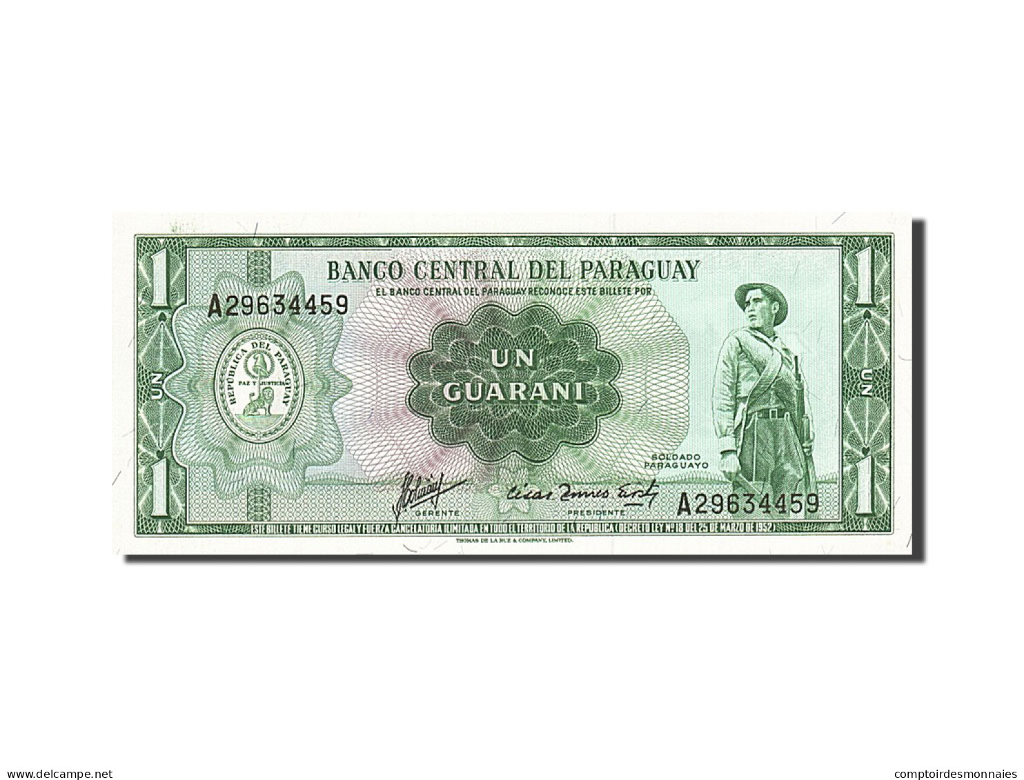 Billet, Paraguay, 1 Guarani, 1952, Undated, KM:193a, SPL - Paraguay