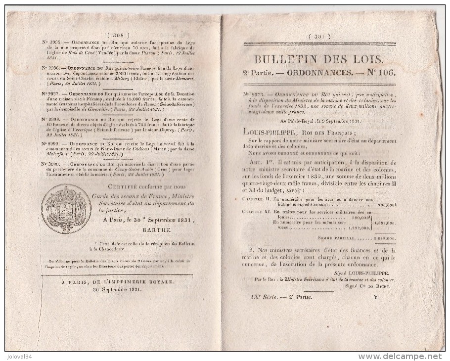 Bulletin Des Lois N° 106 - 1831- Péage Pont De Lergue Hérault - Décrets & Lois