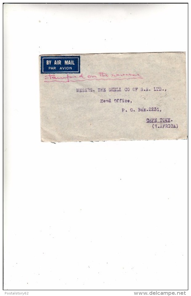 Rangoon To Cape Town South Africa. Cover Par Avion 1935 - Birmanie (...-1947)