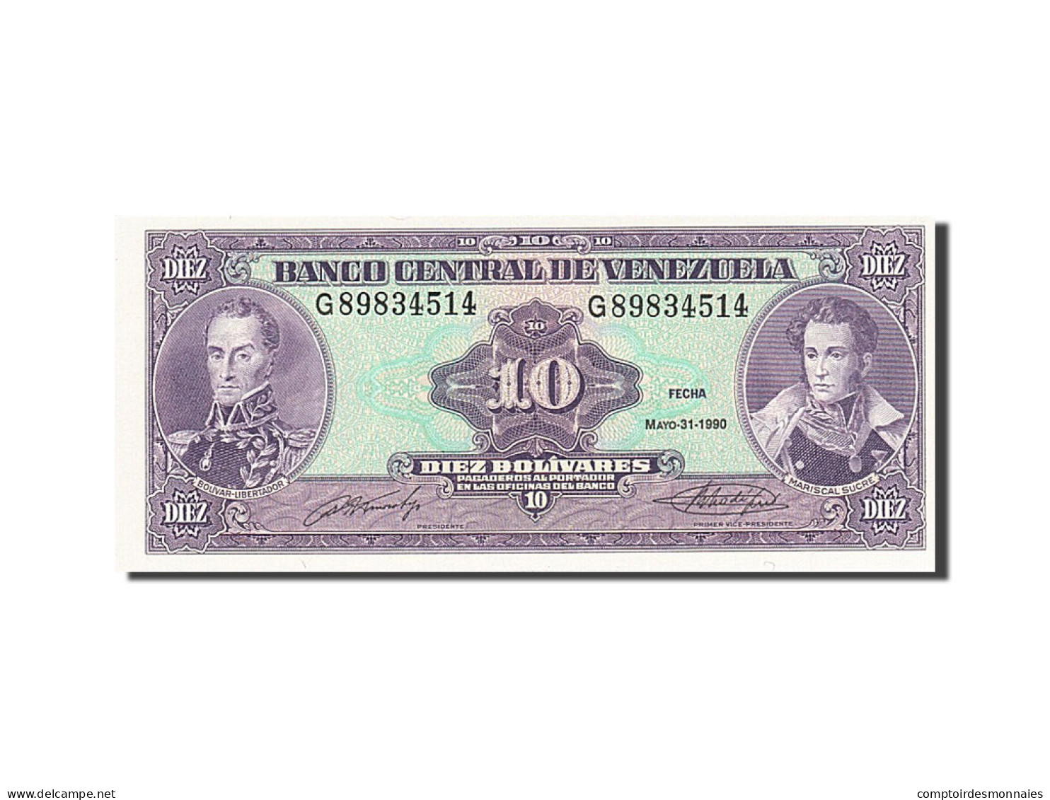 Billet, Venezuela, 10 Bolívares, 1990, 1990-05-31, KM:61b, SPL - Venezuela