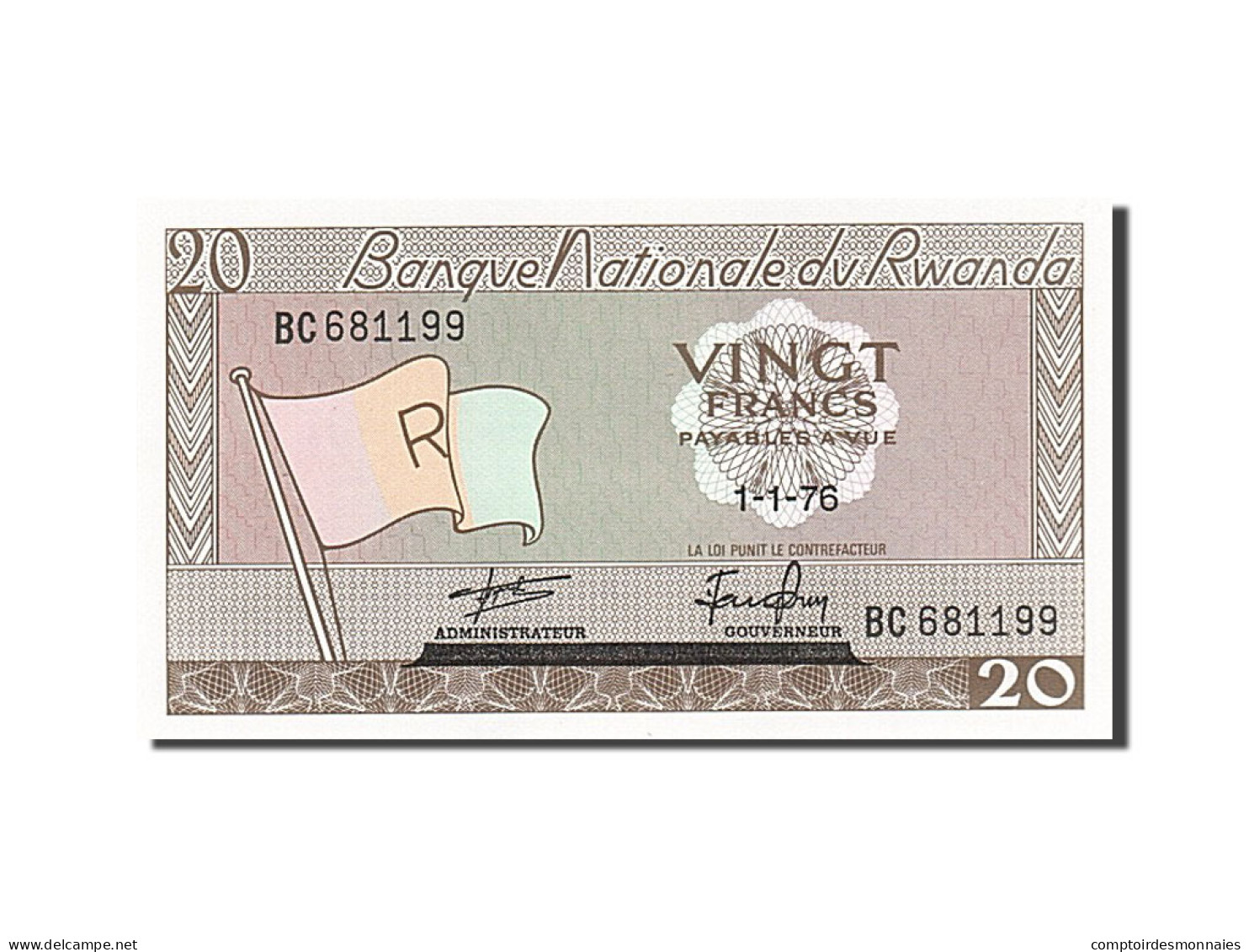 Billet, Rwanda, 20 Francs, 1964-1976, 1976-01-01, KM:6e, SPL - Rwanda