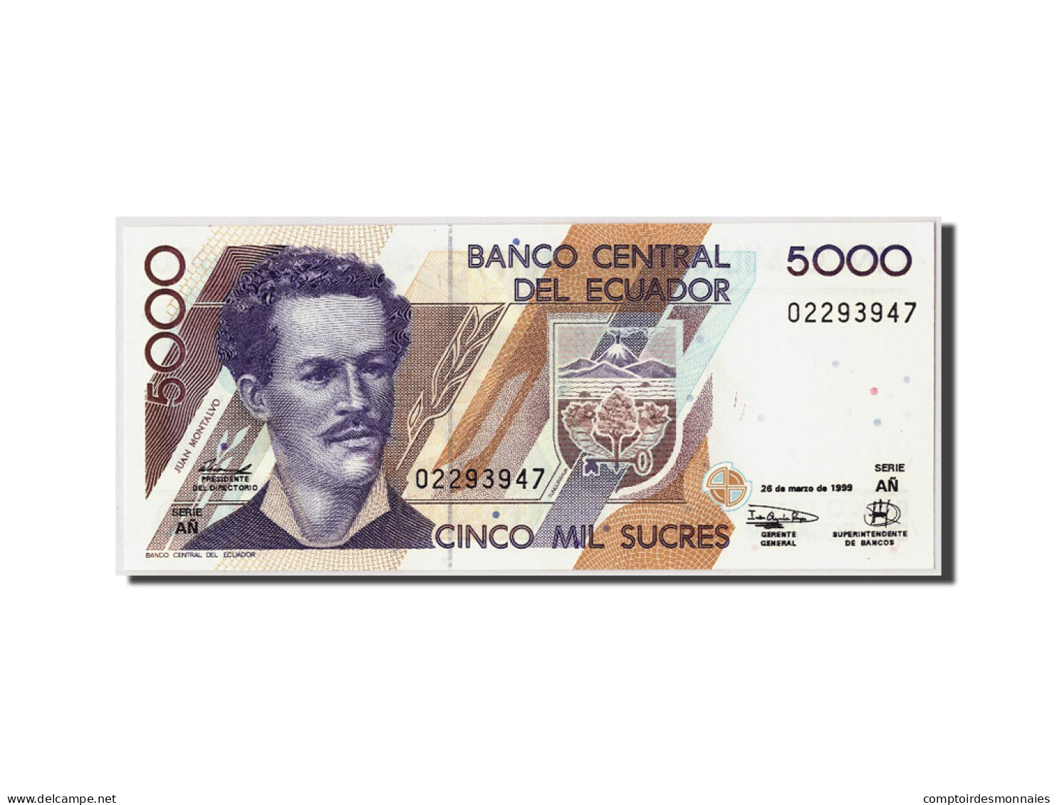 Billet, Équateur, 5000 Sucres, 1999, 1999-03-26, KM:128c, NEUF - Equateur