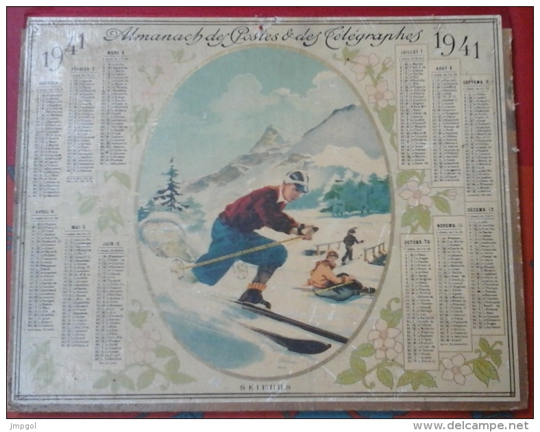 Almanach Des PTT 1941 Puy De Dôme "Skieurs" - Grand Format : 1921-40