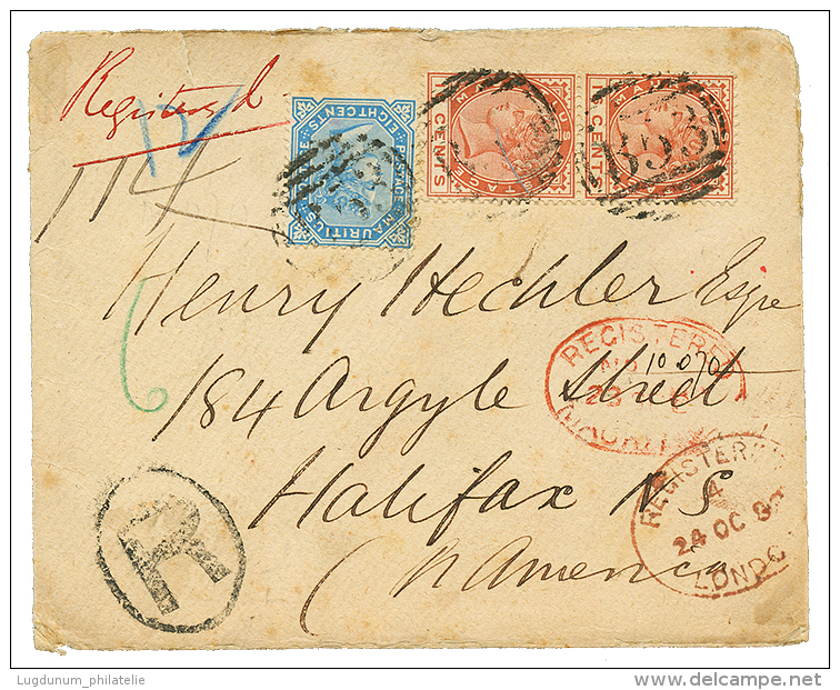 MAURITIUS To NOVA SCOTIA : 1889 8c + 16c(x2) Canc. B53 + REGISTERED MAURITIUS On Envelope To HALIFAX NORTH AMERICA. Rare - Montmirail