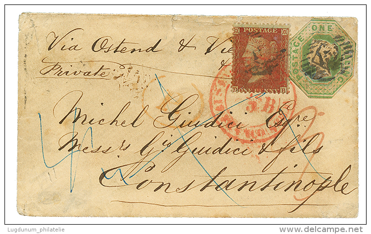 1856 1d + 1 Sh(cut To Shape) On Envelope Via OSTEND &amp; AUSTRIA To CONSTANTINOPLE. Vf. - Collezioni & Lotti